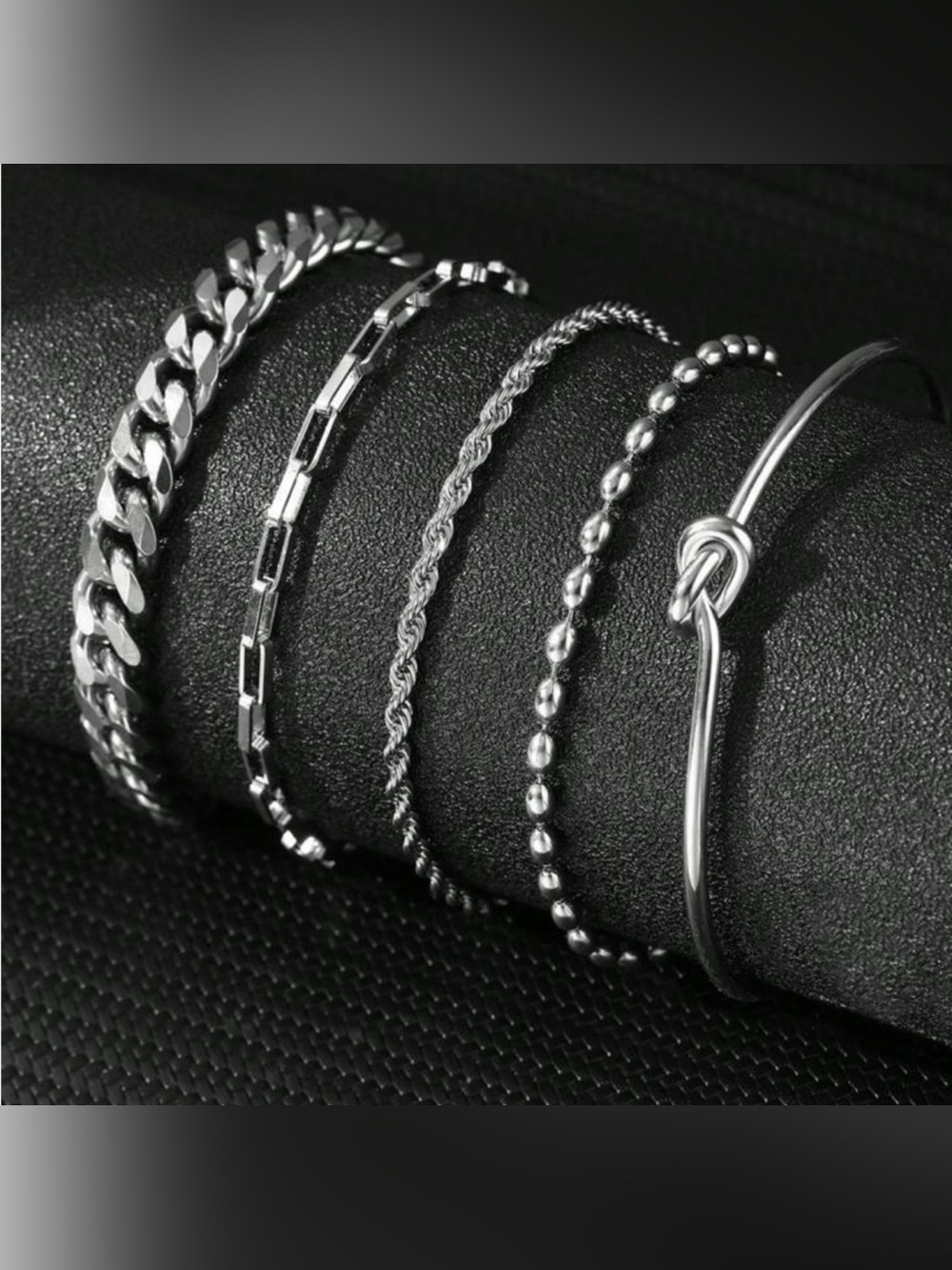 Silver Plated Stainless Steel 5pc Bracelet & Cuff Set